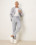 [ASOS DESIGN] ASOS DESIGN tapered suit pants in blue pinstripe with linen look W34 L32 Grey blue