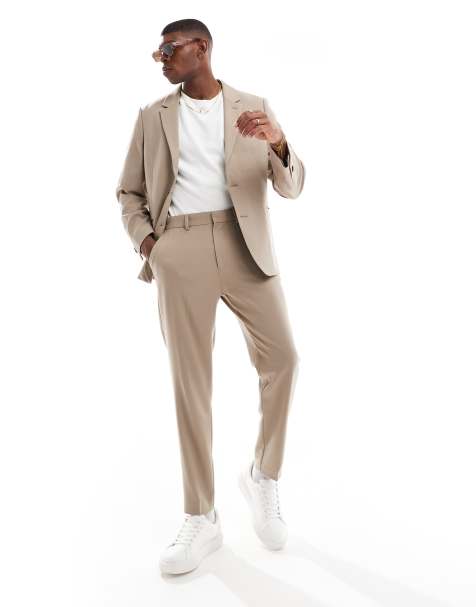 ASOS DESIGN tapered suit pants in brown twill - view 1