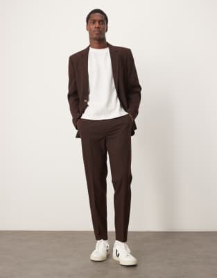 Asos Design Tapered Suit Pants In Brown