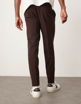 Asos Design Tapered Suit Pants In Brown