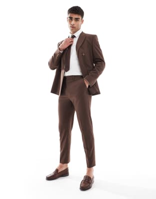 ASOS DESIGN tapered suit pants in brown