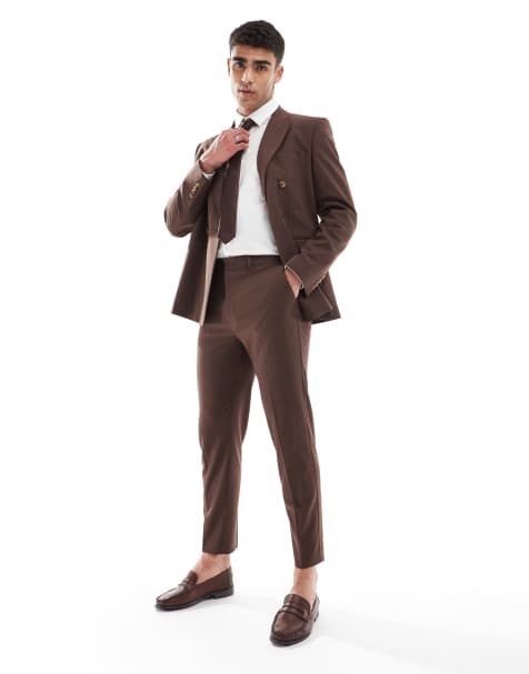 ASOS DESIGN tapered suit pants in brown - view 1