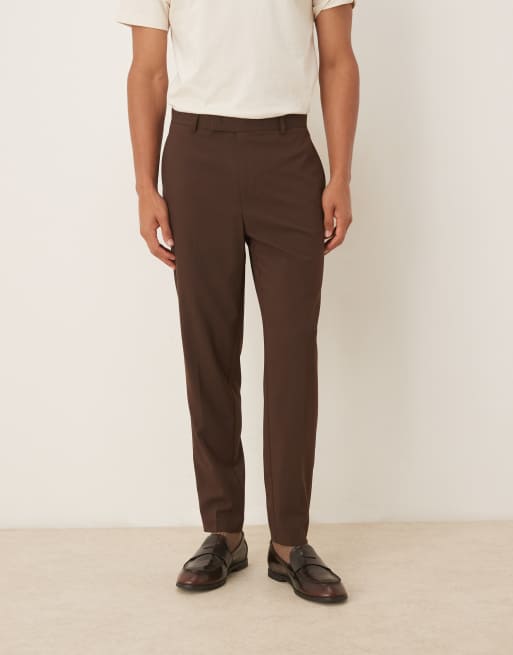 ASOS DESIGN tapered suit pants in brown