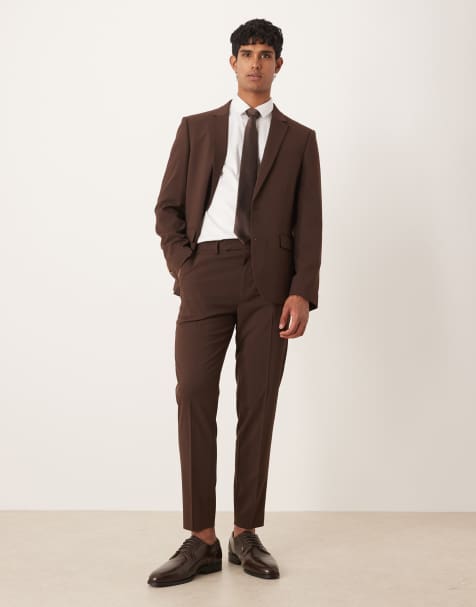 ASOS DESIGN tapered suit pants in brown - view 1