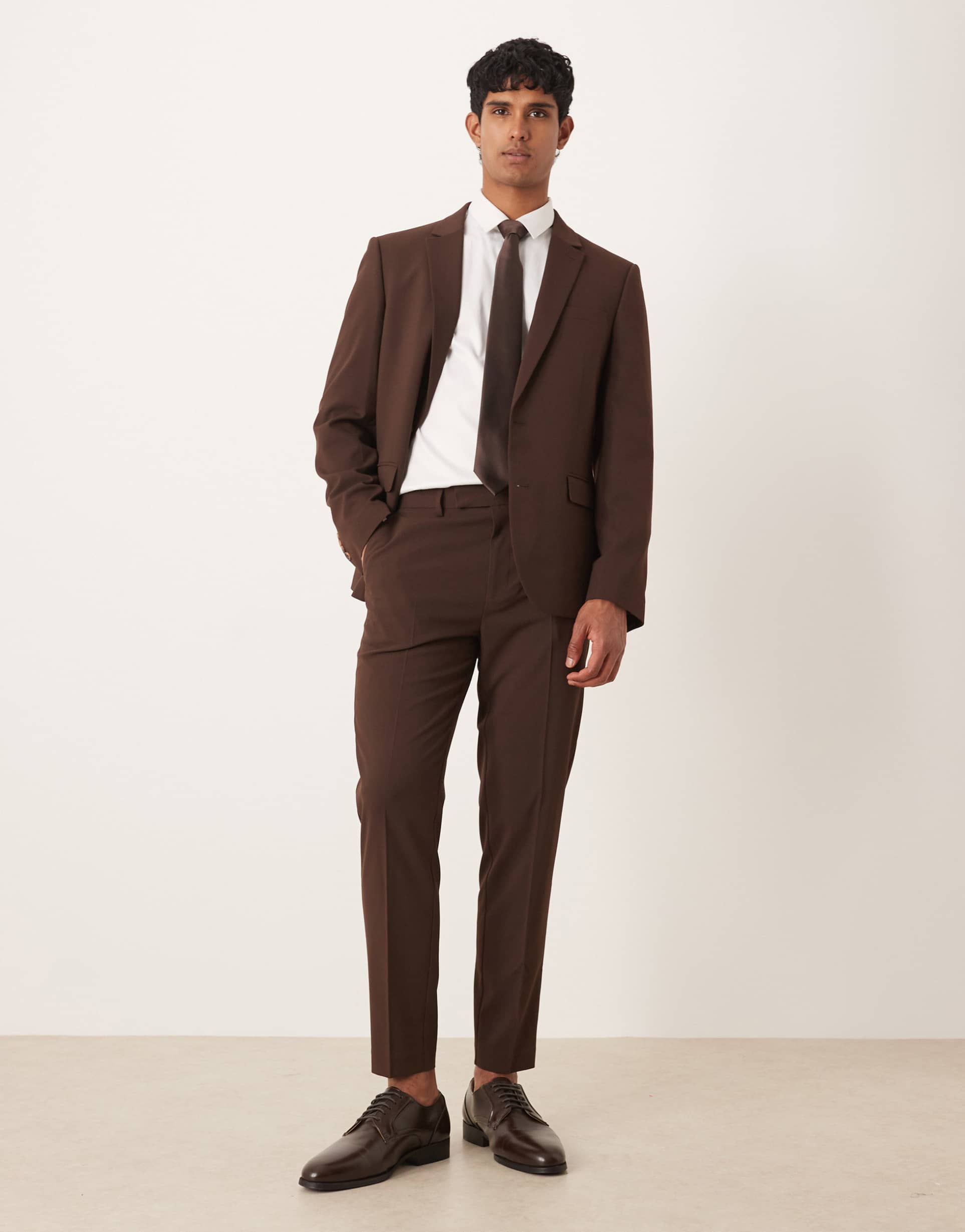 ASOS DESIGN tapered suit pants in brown
