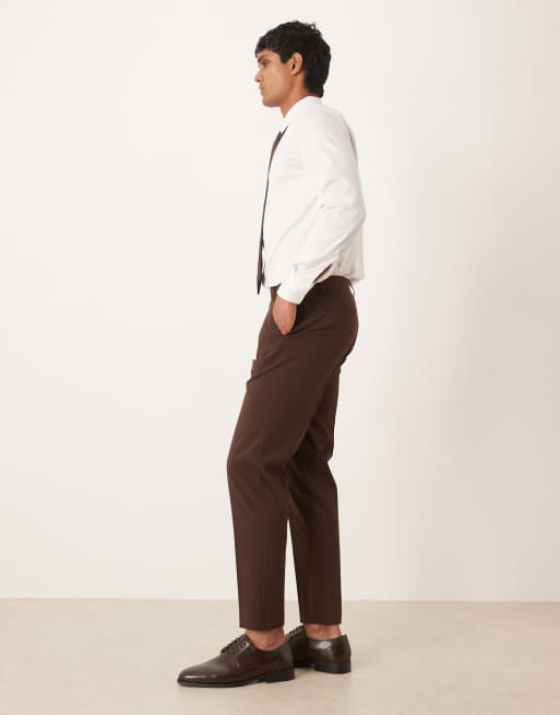 ASOS DESIGN tapered suit pants in brown