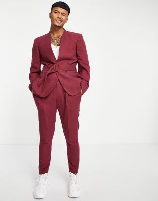 ASOS Design Tapered Suit Pants in Burgundy