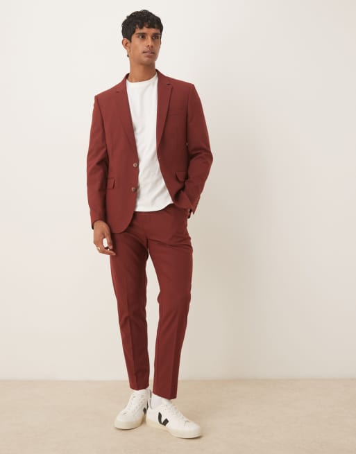 ASOS DESIGN Tapered Suit Pants In Burgundy, 2 of 5