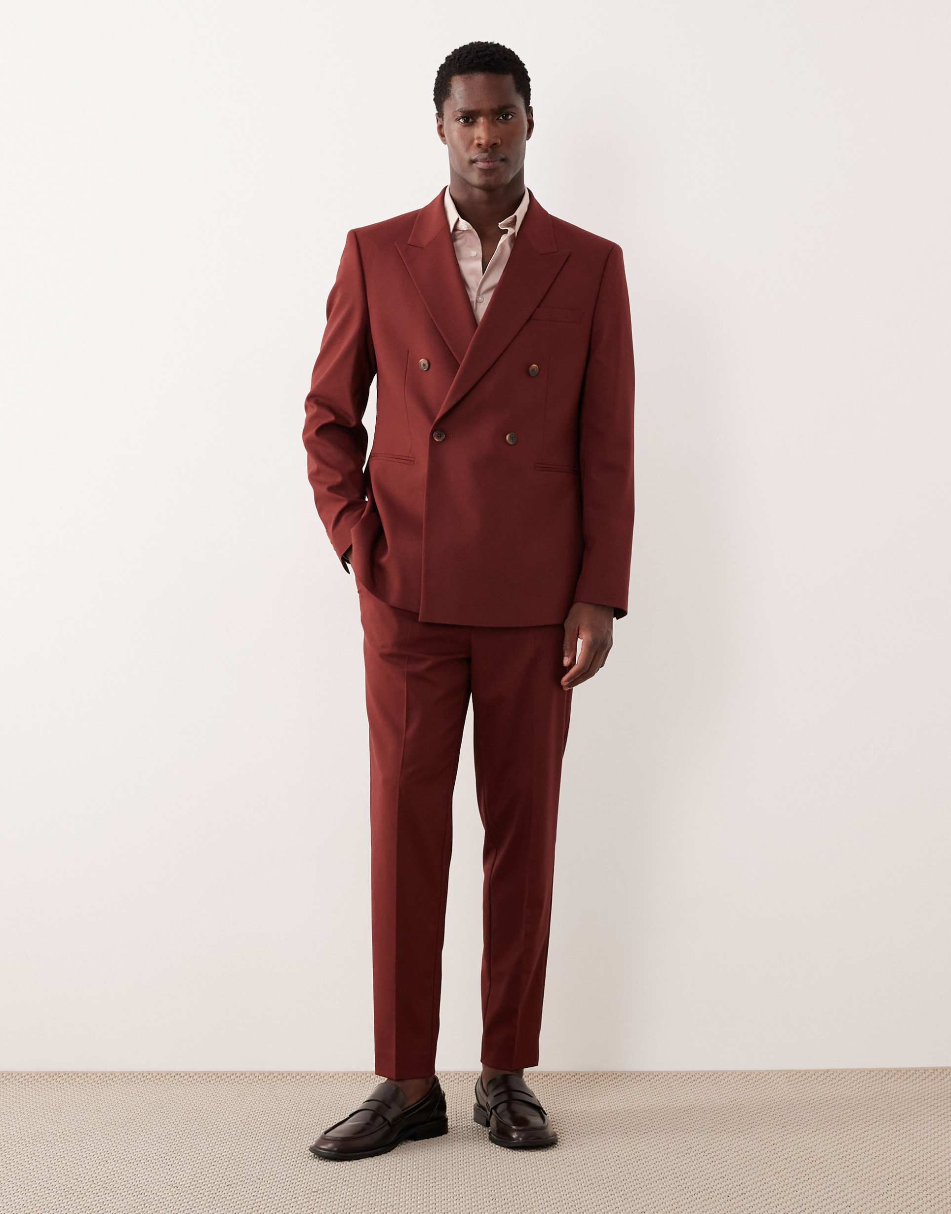 ASOS DESIGN Tapered Suit Pants In Burgundy