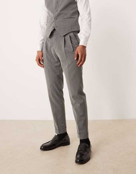 ASOS DESIGN tapered suit pants in charcoal pinstripes - view 1