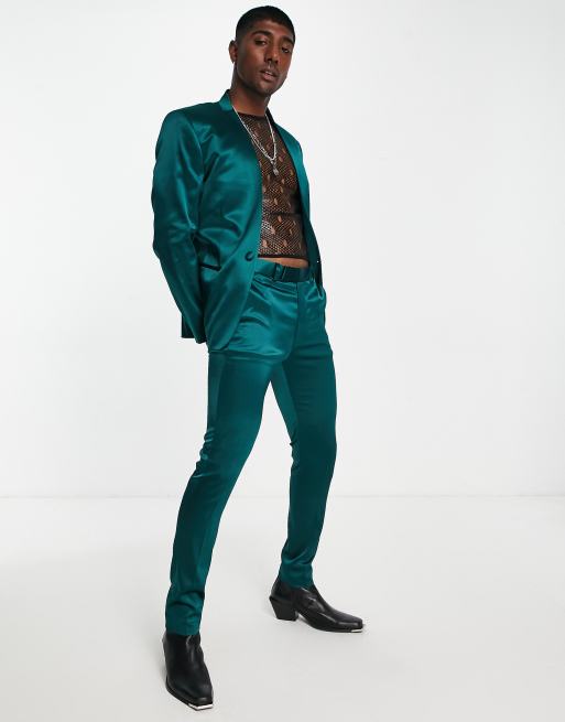 ASOS DESIGN wide pants in crushed velvet in deep green