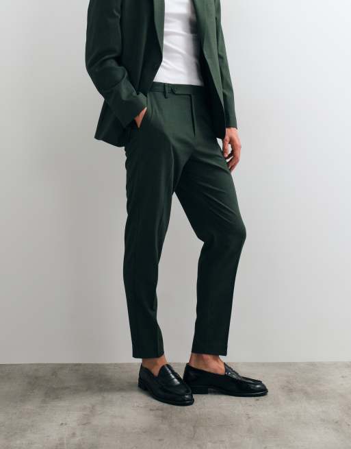 dark green dress pants outfit ASOS DESIGN tapered suit in sleeve:Short Sleeve
