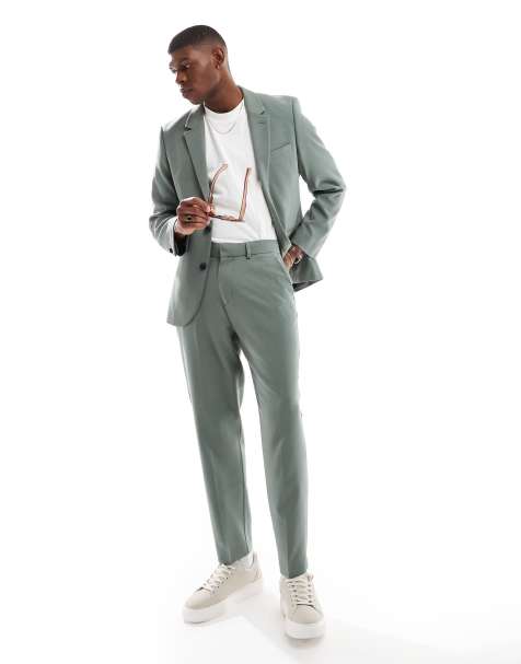 ASOS DESIGN tapered suit pants in green twill - view 1