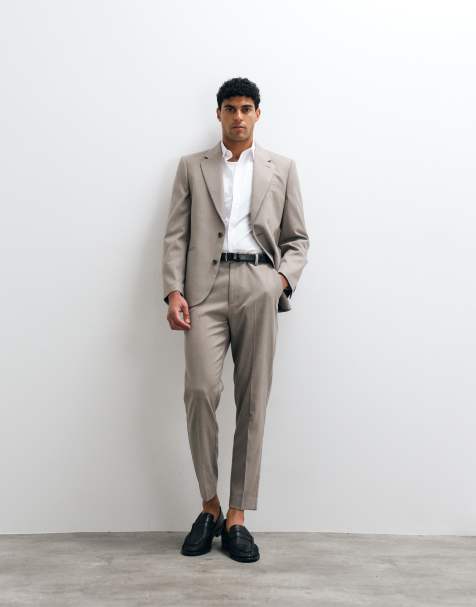 ASOS DESIGN tapered suit pants in grey microtexture - view 1