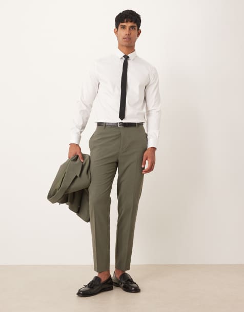 ASOS DESIGN tapered suit pants in khaki green - view 1