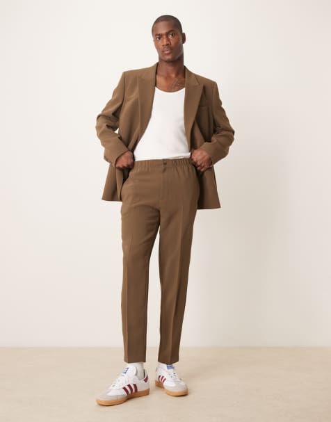 ASOS DESIGN tapered suit pants in khaki texture - view 1