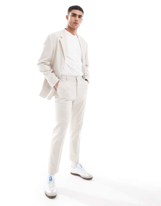 ASOS DESIGN tapered suit pants in light grey with linen texture