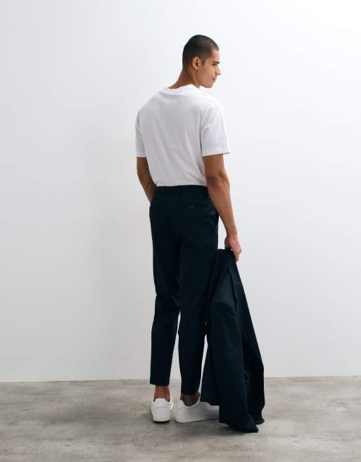 ASOS DESIGN tapered suit pants in navy pinstripe, 3 of 5