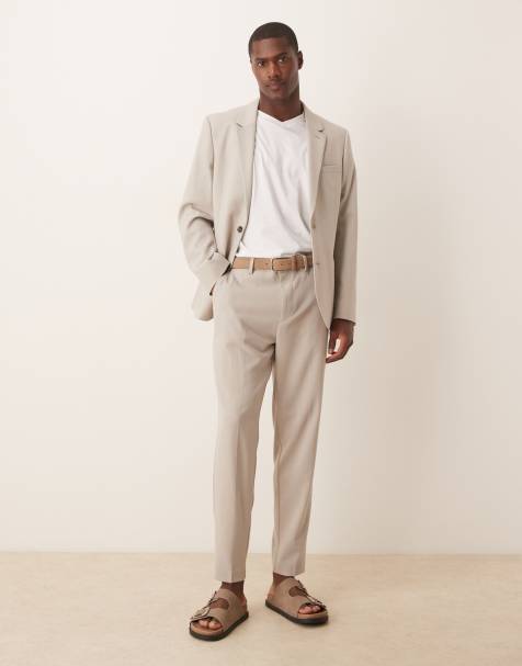 ASOS DESIGN tapered suit pants in stone twill - view 1