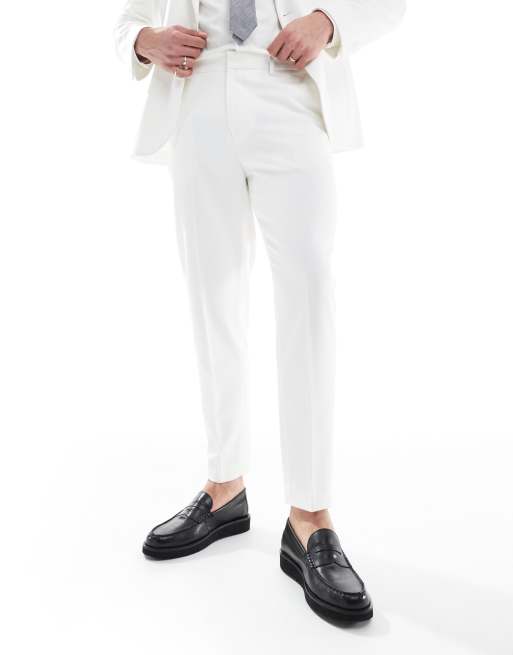 ASOS DESIGN tapered suit pants in textured white fabric, 3 of 5