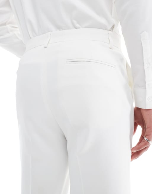 ASOS DESIGN tapered suit pants in textured white fabric, 4 of 5