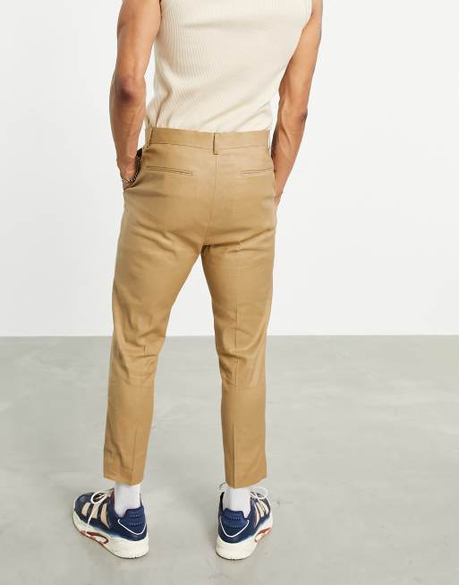 ASOS DESIGN tapered suit pants in tobacco linen mix, 2 of 4