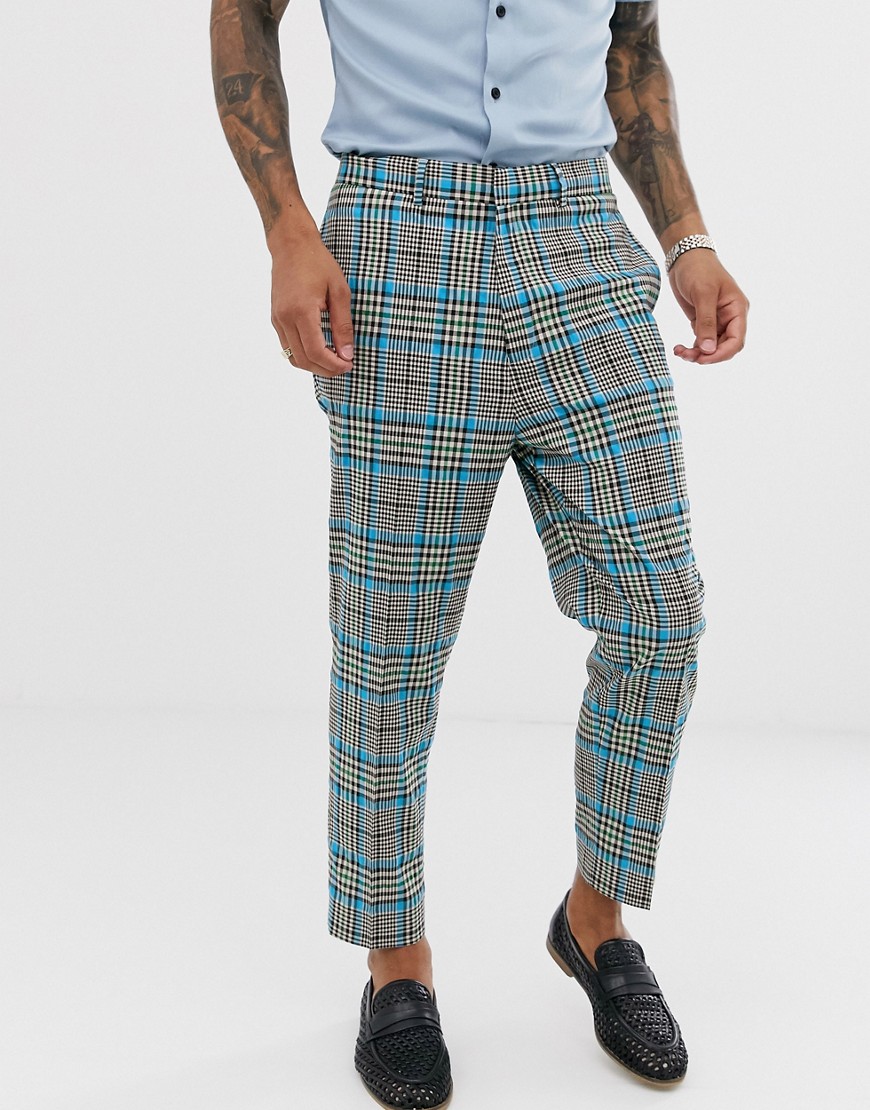 ASOS DESIGN tapered suit pants with color pop check-Gray
