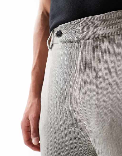 ASOS DESIGN tapered suit pants with linen in gray herringbone, 3 of 5