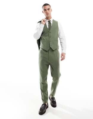 Asos Design Tapered Suit Pants With Wool In Green