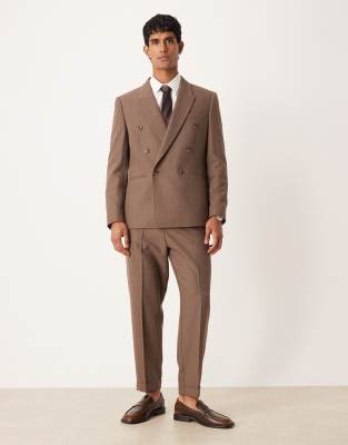 ASOS DESIGN tapered suit pants with wool pinstripe in brown