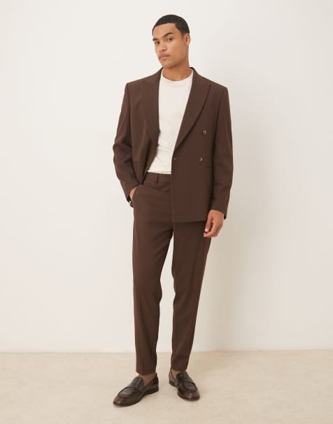 ASOS DESIGN tapered suit trouser in brown - view 1