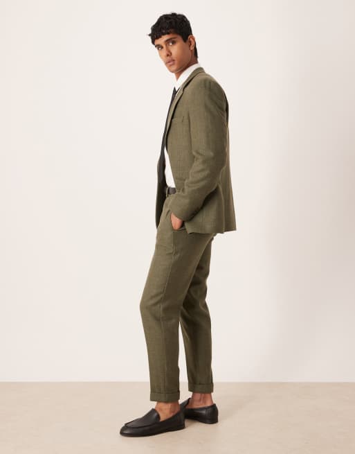 ASOS DESIGN tapered suit trouser in dark green check, 3 of 5