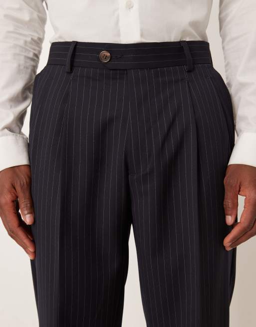ASOS DESIGN tapered suit trouser in navy pinstripe, 5 of 5