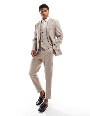 ASOS DESIGN tapered suit trousers in beige melange-Neutral