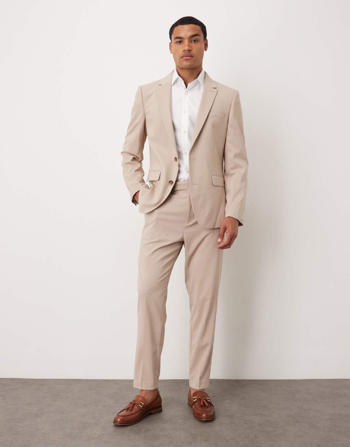 ASOS DESIGN tapered suit trousers in beige