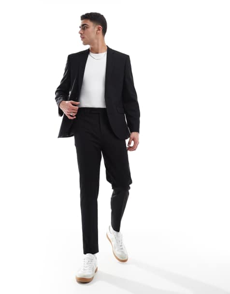 ASOS DESIGN tapered suit trousers in black twill