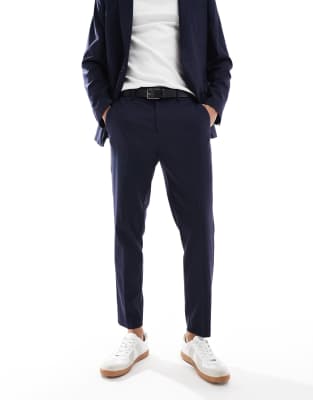 ASOS DESIGN ASOS DESIGN tapered suit trousers in brown-Navy