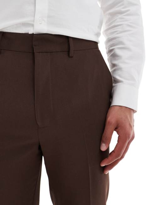 ASOS DESIGN tapered suit trousers in brown