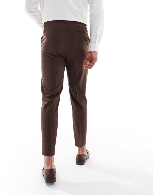ASOS DESIGN tapered suit trousers in brown