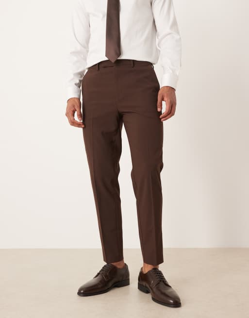 ASOS DESIGN tapered suit pants in brown