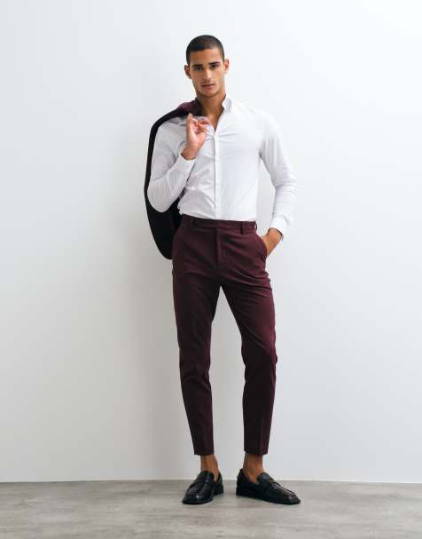 ASOS DESIGN tapered suit trousers in burgundy - view 1