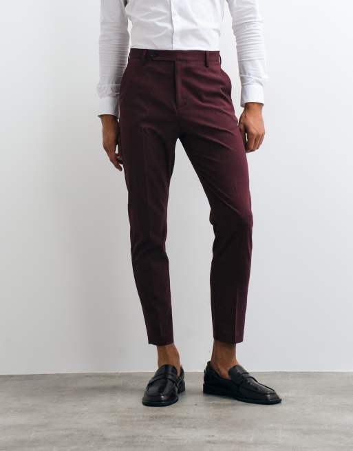 ASOS DESIGN tapered suit trousers in burgundy, 2 of 5