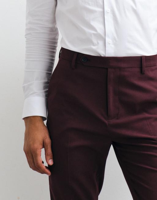 ASOS DESIGN tapered suit trousers in burgundy, 3 of 5