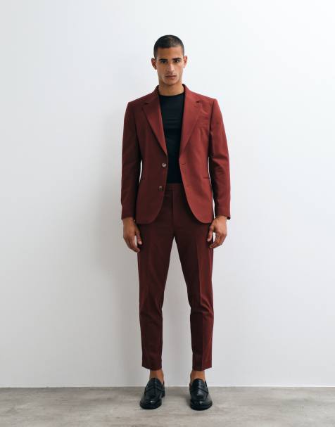 ASOS DESIGN tapered suit trousers in burgundy - view 1