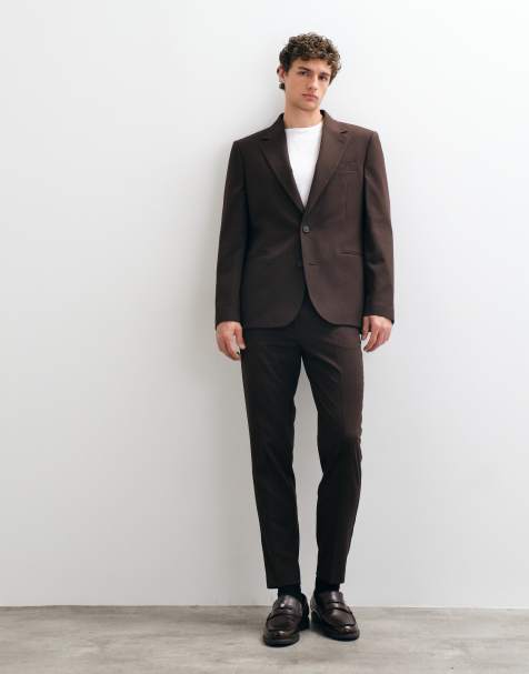ASOS DESIGN tapered suit trousers in dark brown - view 1