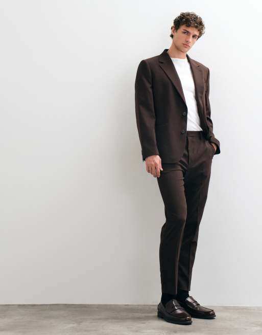 ASOS DESIGN tapered suit trousers in dark brown, 3 of 5