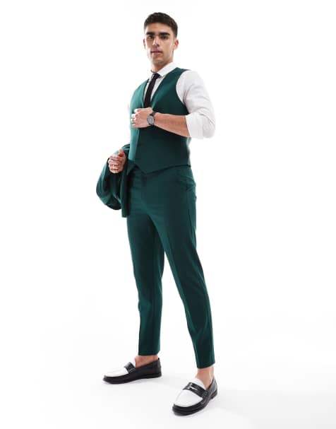 ASOS DESIGN tapered suit trousers in dark green - view 1