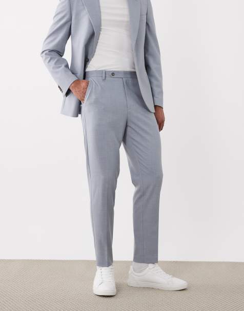 ASOS DESIGN tapered suit trousers in light blue micro check