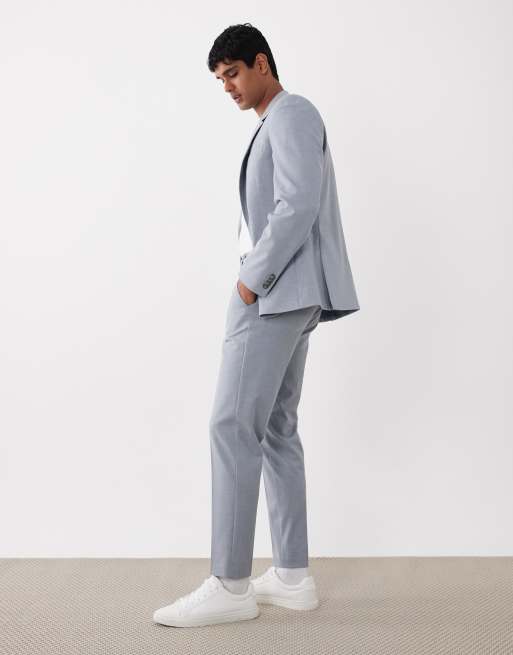 ASOS DESIGN tapered suit trousers in light blue micro check, 3 of 5