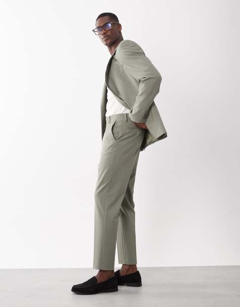 ASOS DESIGN tapered suit trousers in light green micro check